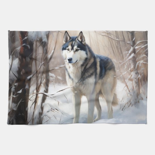 Siberische Husky Laat het Sneeuwen Kerstmis Theedoek (Horizontaal)