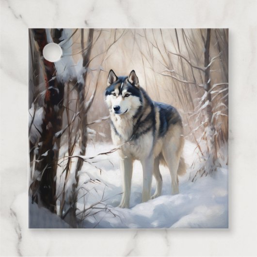Siberische Husky liet het sneeuwKerstmis Bedankjes Labels (Voorkant)