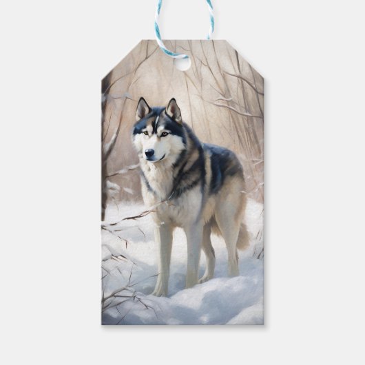 Siberische Husky liet het sneeuwKerstmis Cadeaulabel (Voorkant)