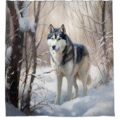 Siberische Husky liet het sneeuwKerstmis Douchegordijn (Voorkant)