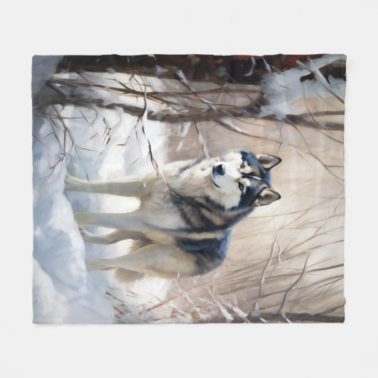 Siberische Husky liet het sneeuwKerstmis Fleece Deken (Voorkant (Horizontaal))