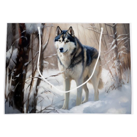 Siberische Husky liet het sneeuwKerstmis Groot Cadeauzakje (Voorkant)