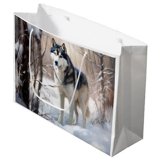 Siberische Husky liet het sneeuwKerstmis Groot Cadeauzakje (Voorkant Gekanteld)