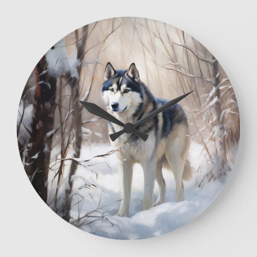 Siberische Husky liet het sneeuwKerstmis Grote Klok (Voorkant)