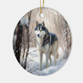 Siberische Husky liet het sneeuwKerstmis Keramisch Ornament (Links)