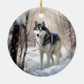 Siberische Husky liet het sneeuwKerstmis Keramisch Ornament (Achterkant)