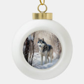 Siberische Husky liet het sneeuwKerstmis Keramische Bal Ornament (Voorkant)