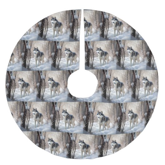 Siberische Husky liet het sneeuwKerstmis Kerstboom Rok (Voorkant)