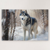 Siberische Husky liet het sneeuwKerstmis Legpuzzel (Horizontaal)