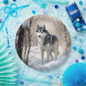Siberische Husky liet het sneeuwKerstmis Papieren Bordje (Feest)