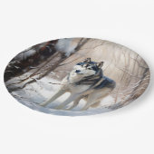 Siberische Husky liet het sneeuwKerstmis Papieren Bordje (Gekanteld)