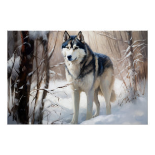 Siberische Husky liet het sneeuwKerstmis Perfect Poster