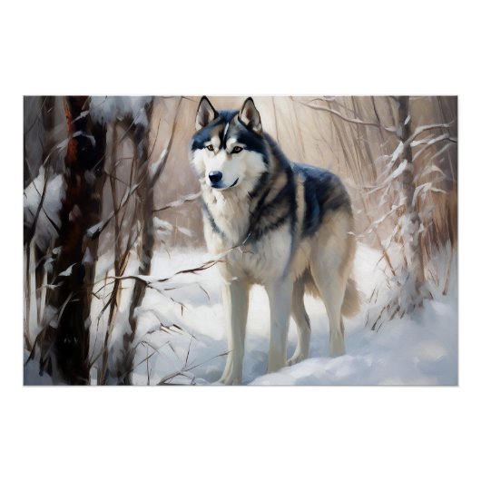 Siberische Husky liet het sneeuwKerstmis Perfect Poster (Voorkant)