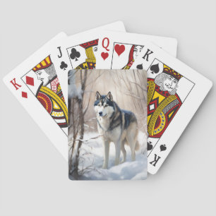 Siberische Husky liet het sneeuwKerstmis Pokerkaarten