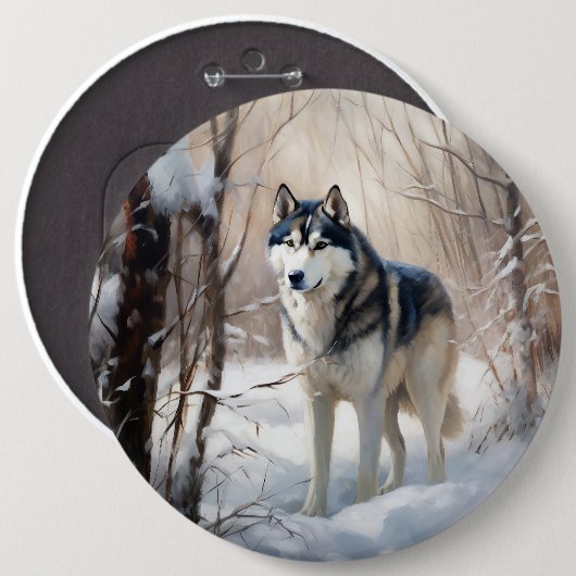 Siberische Husky liet het sneeuwKerstmis Ronde Button 6,0 Cm (Voorkant /achterkant)