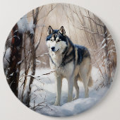 Siberische Husky liet het sneeuwKerstmis Ronde Button 6,0 Cm (Voorkant)