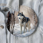 Siberische Husky liet het sneeuwKerstmis Ronde Button 6,0 Cm (In situ)