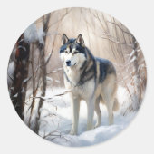 Siberische Husky liet het sneeuwKerstmis Ronde Sticker (Voorkant)