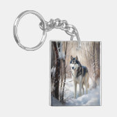 Siberische Husky liet het sneeuwKerstmis Sleutelhanger (Voorkant Links)
