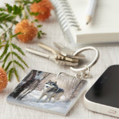 Siberische Husky liet het sneeuwKerstmis Sleutelhanger (Voorkant Rechts)