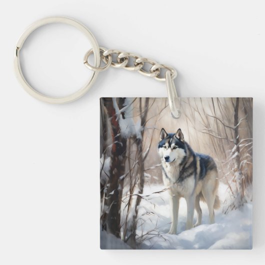 Siberische Husky liet het sneeuwKerstmis Sleutelhanger (Voorkant)
