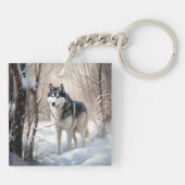 Siberische Husky liet het sneeuwKerstmis Sleutelhanger (Achterkant)