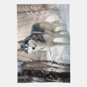 Siberische Husky liet het sneeuwKerstmis Theedoek (Verticaal)