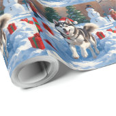 Siberische Husky loopt in de sneeuw met kerst Pet Cadeaupapier (Rol Hoek)