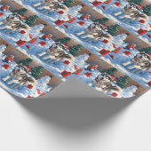 Siberische Husky loopt in de sneeuw met kerst Pet Cadeaupapier (Hoek)