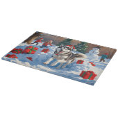 Siberische Husky loopt in de sneeuw met kerst Pet Snijplank (Hoek)