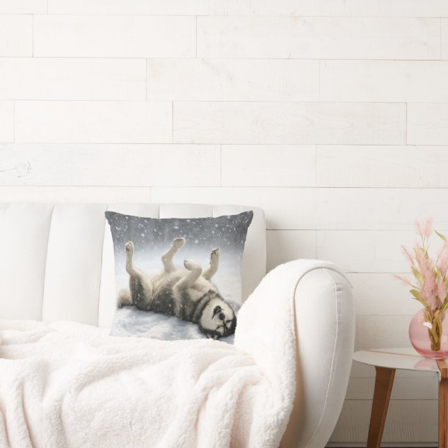 Siberische Husky maakt een sneeuwengel Kussen (Bank)