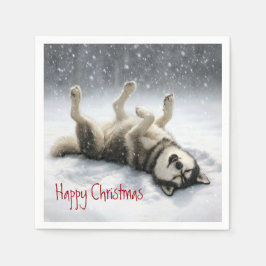 Siberische Husky Maakt een Sneeuwengel Servet