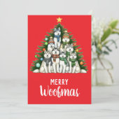Siberische Husky Merry Woofmas kerstboom Feestdagenkaart (Staand voorkant)