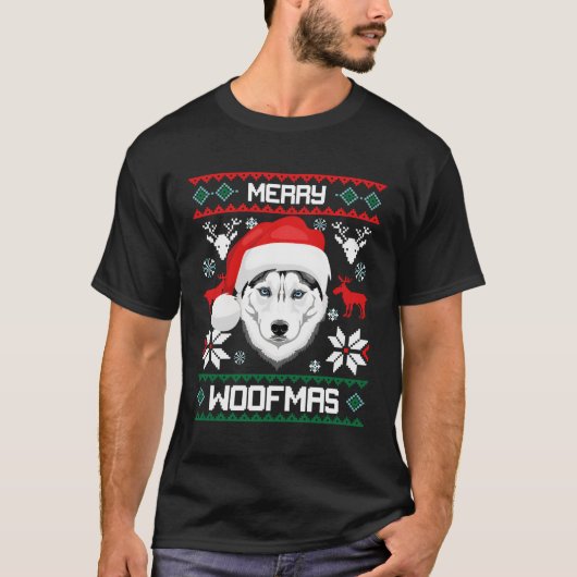 Siberische Husky Merry Woofmas voor T-shirt (Voorkant)