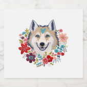 Siberische Husky met bloemen bloemenborduursel vin Sparkling Wijnetiket (Enkel label)
