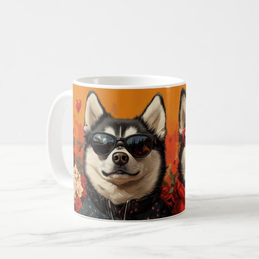 Siberische Husky met Hart Rozen Valentijnsdag Koffiemok (Voorkant links)