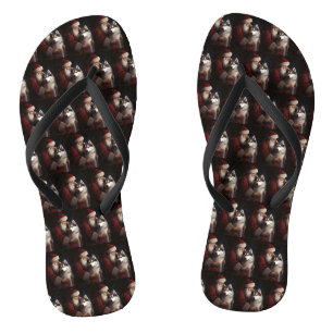 Siberische Husky met Kerstman Festive Kerstmis Teenslippers