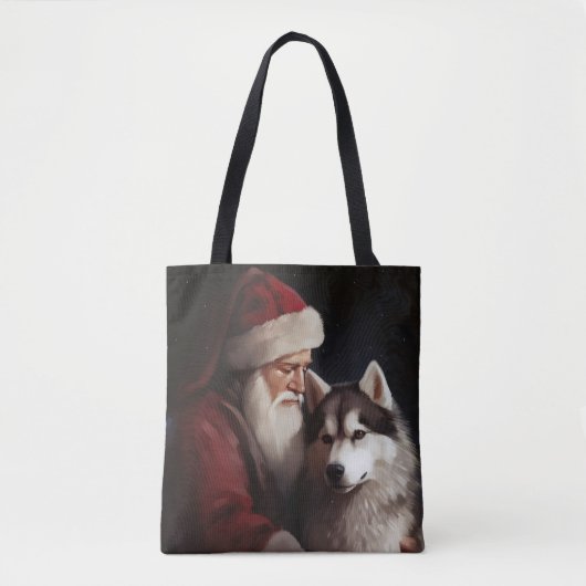 Siberische Husky met Kerstman Festive Kerstmis Tote Bag (Voorkant)
