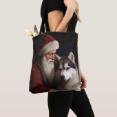 Siberische Husky met Kerstman Festive Kerstmis Tote Bag (Dichtbij)