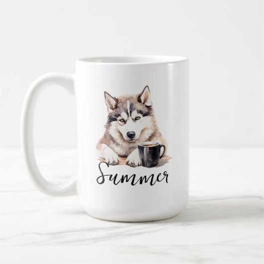 Siberische Husky met koffiehond, mok met attitude (Links)