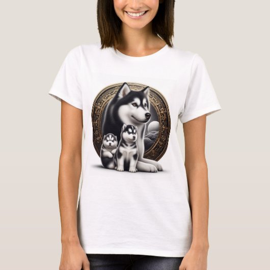 Siberische Husky met pups T-shirt (Voorkant)