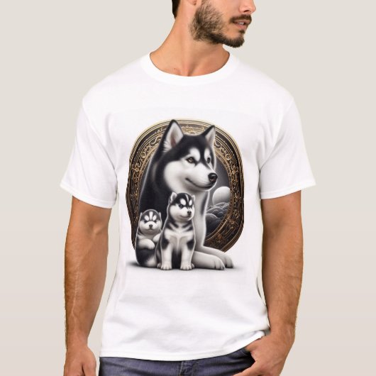 Siberische Husky met pups T-shirt (Voorkant)