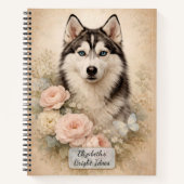 Siberische Husky met Rozen Notitieboek (Voorkant)
