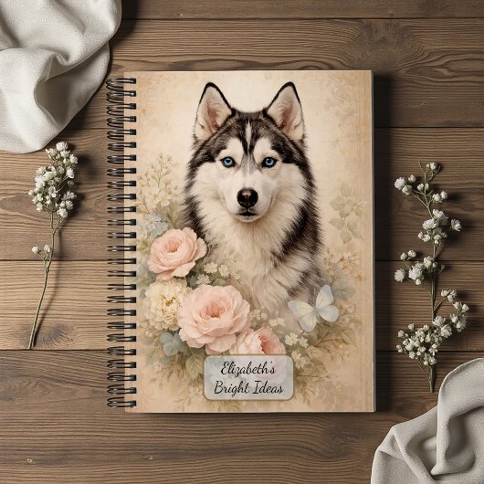 Siberische Husky met Rozen Notitieboek