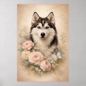 Siberische Husky met Rozen Poster (Voorkant)