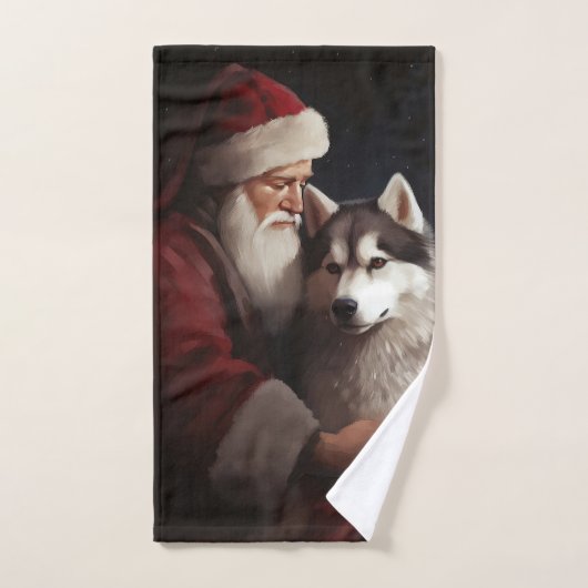 Siberische Husky Met Sinterklaas Feestelijke Kerst Bad Handdoek (Handdoek)