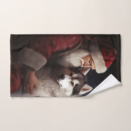Siberische Husky Met Sinterklaas Feestelijke Kerst Bad Handdoek (Handdoek)
