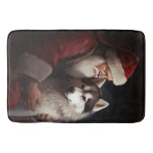 Siberische Husky Met Sinterklaas Feestelijke Kerst Badmat (Voorkant)