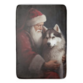 Siberische Husky Met Sinterklaas Feestelijke Kerst Badmat (Voorkant Verticaal)