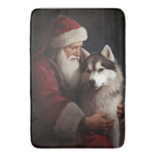 Siberische Husky Met Sinterklaas Feestelijke Kerst Badmat